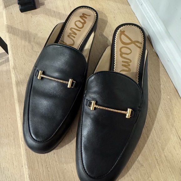 Sam Edelman Black Leather Loafers with Gold Accent - Picture 1 of 4